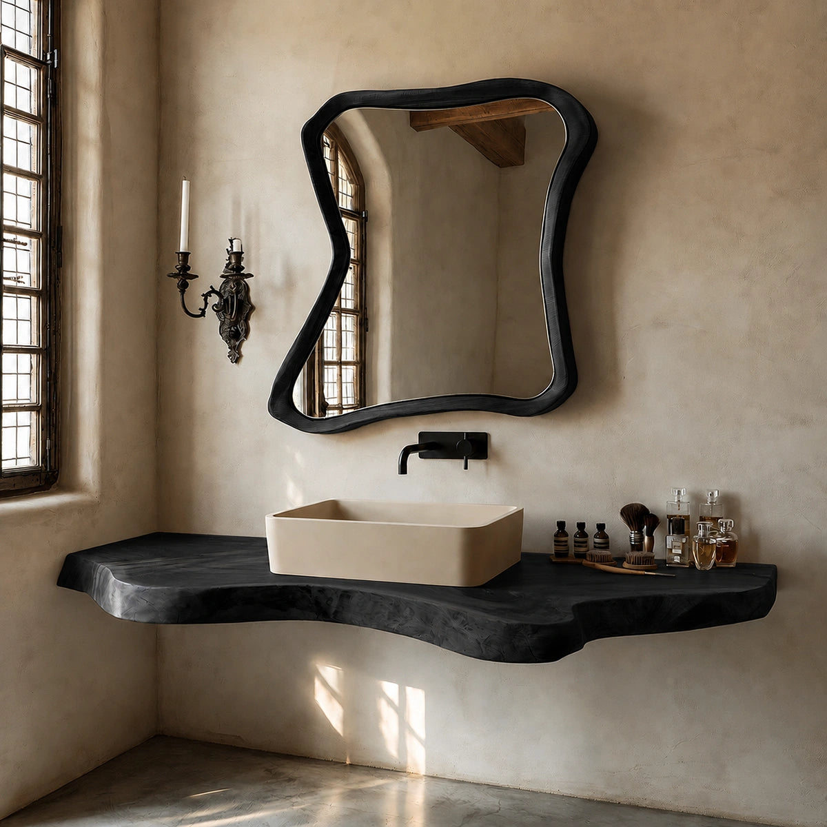 Natural Solid Wood Floating Bathroom Vanity with Sculptural Live Edge - Livewoodcraft - 4