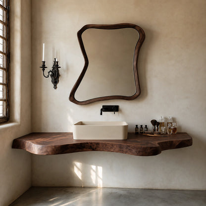 Natural Solid Wood Floating Bathroom Vanity with Sculptural Live Edge - Livewoodcraft - 6