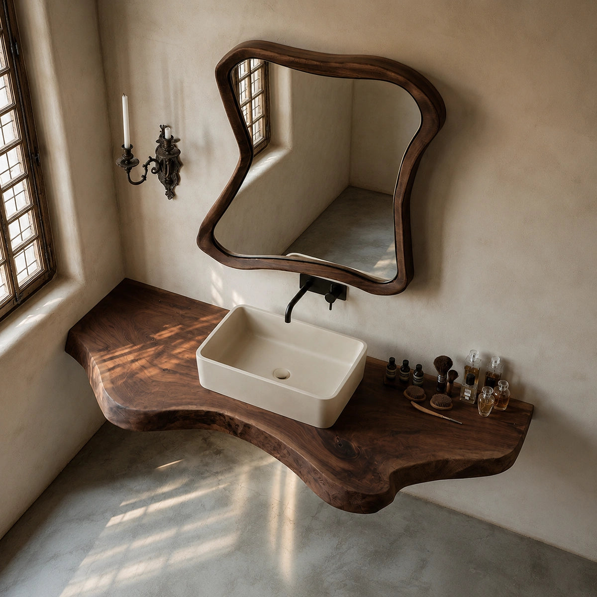 Natural Solid Wood Floating Bathroom Vanity with Sculptural Live Edge - Livewoodcraft - 7