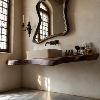 Natural Solid Wood Floating Bathroom Vanity with Sculptural Live Edge - Livewoodcraft - 8