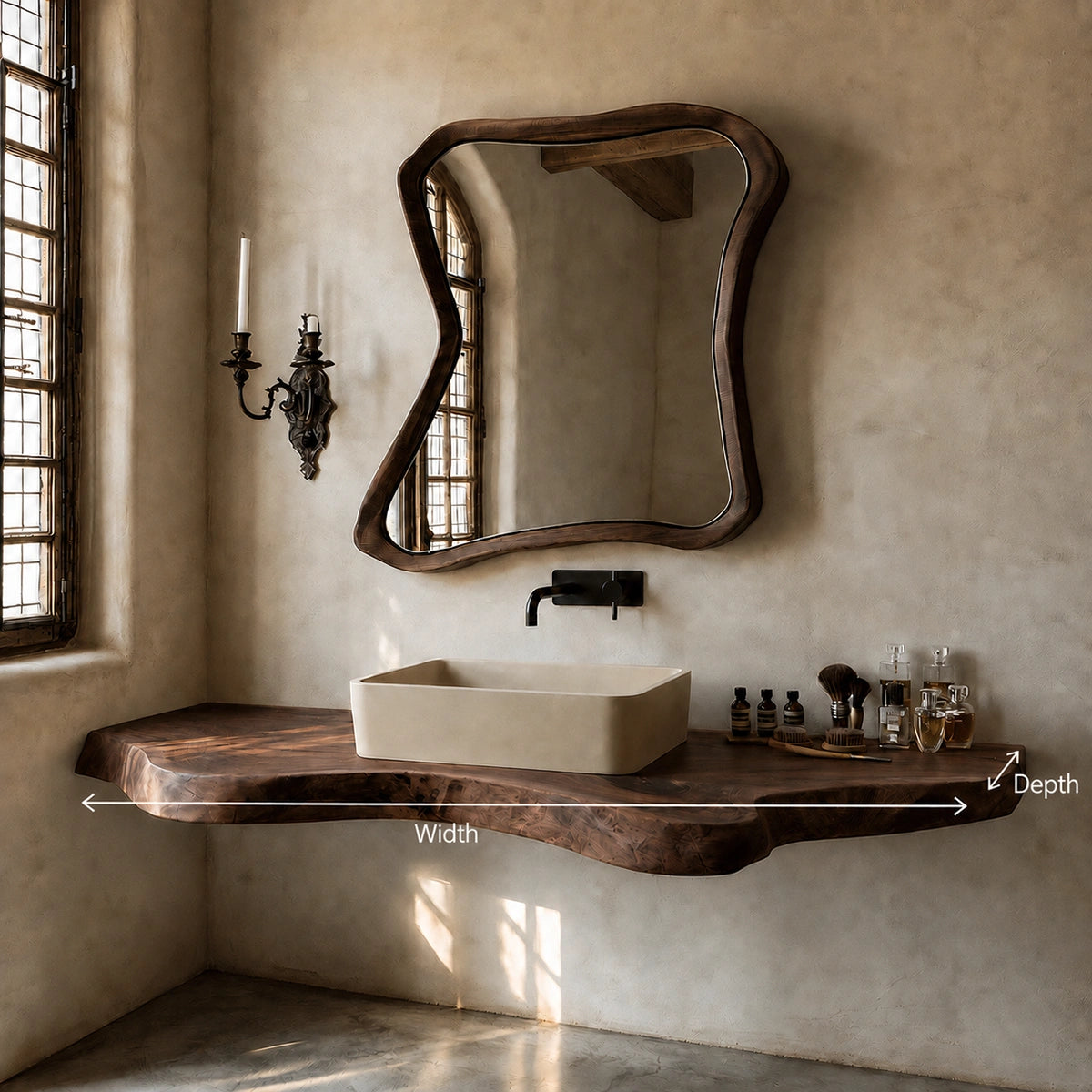 Natural Solid Wood Floating Bathroom Vanity with Sculptural Live Edge - Livewoodcraft - 9