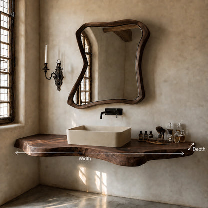 Natural Solid Wood Floating Bathroom Vanity with Sculptural Live Edge - Livewoodcraft - 9