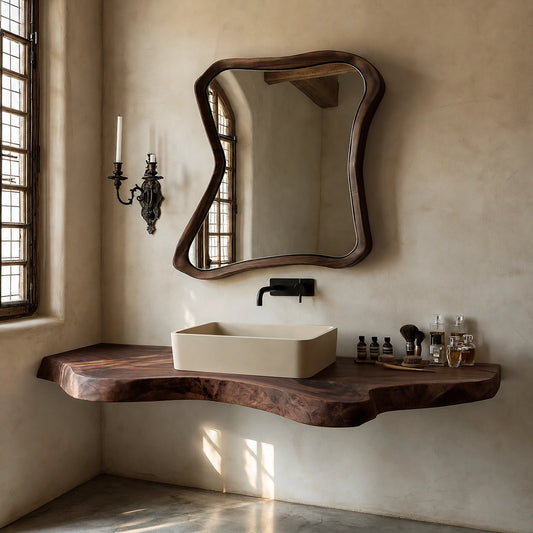 Natural Solid Wood Floating Bathroom Vanity with Sculptural Live Edge - Livewoodcraft