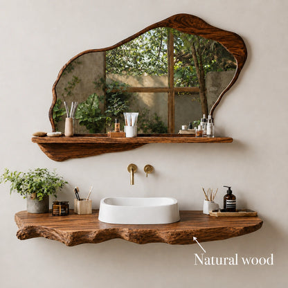 Natural Solid Wood Floating Bathroom Vanity with Sculptural Live Edge Slab - Livewoodcraft - 10