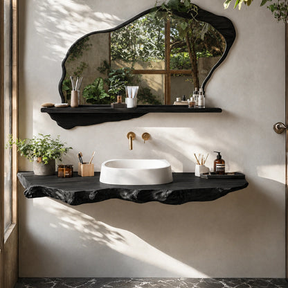 Natural Solid Wood Floating Bathroom Vanity with Sculptural Live Edge Slab - Livewoodcraft - 4