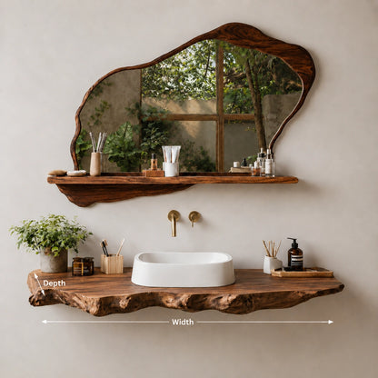Natural Solid Wood Floating Bathroom Vanity with Sculptural Live Edge Slab - Livewoodcraft - 9