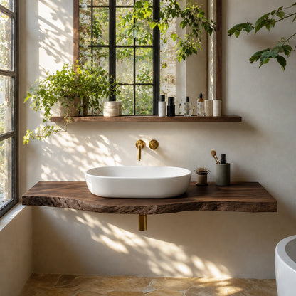 Natural Solid Wood Floating Bathroom Vanity with Sculptural Live Edge Top - Livewoodcraft - 6