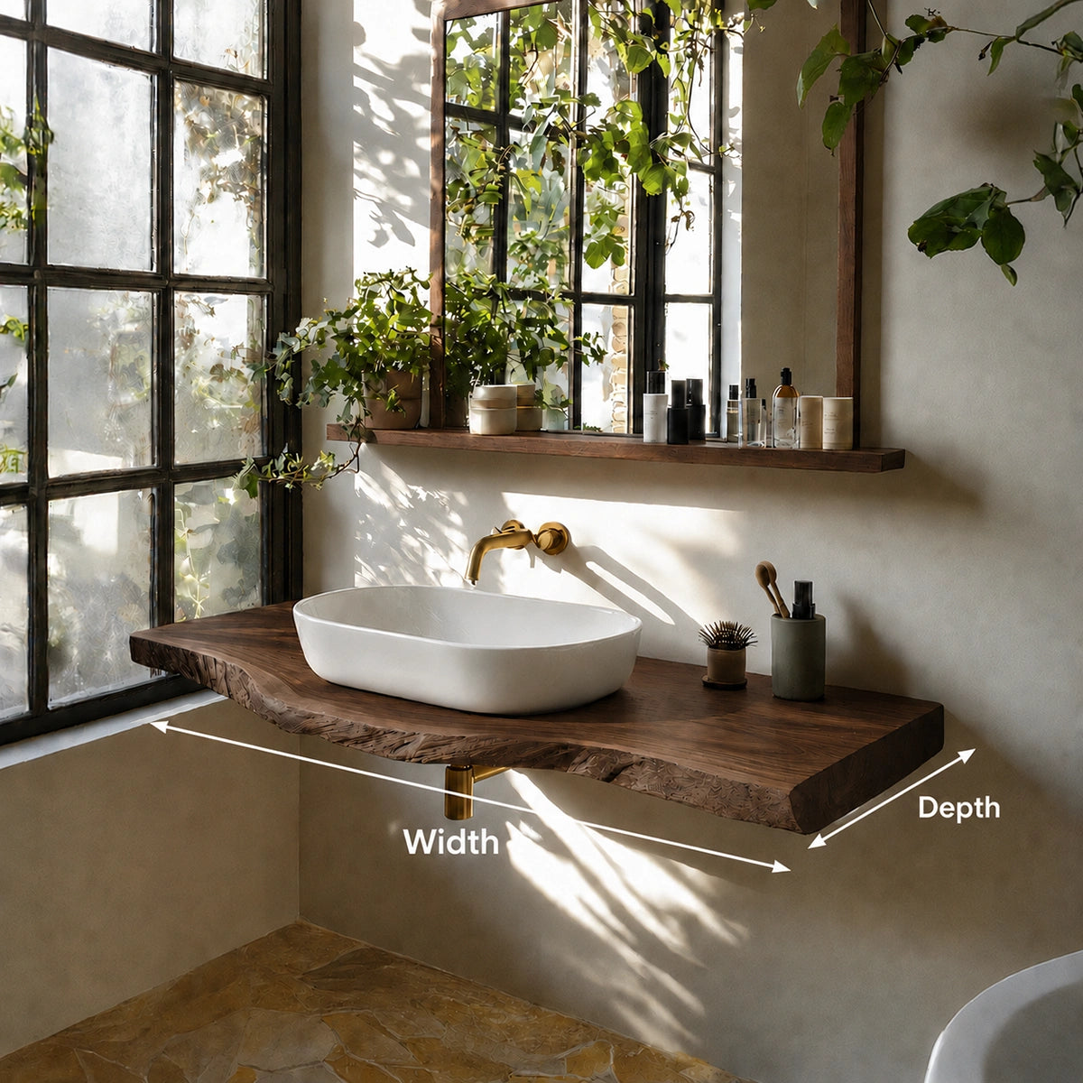 Natural Solid Wood Floating Bathroom Vanity with Sculptural Live Edge Top - Livewoodcraft - 9