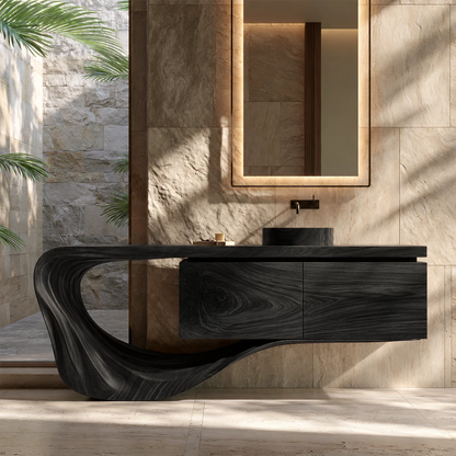 Natural Solid Wood Floating Bathroom Vanity with Sculptural Loop Base - Livewoodcraft - 2