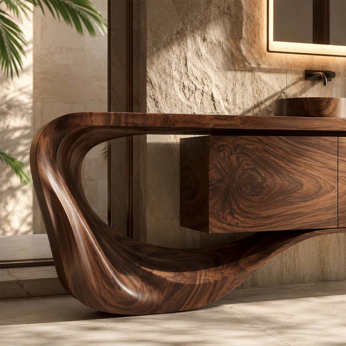 Natural Solid Wood Floating Bathroom Vanity with Sculptural Loop Base - Livewoodcraft - 5