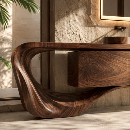 Natural Solid Wood Floating Bathroom Vanity with Sculptural Loop Base - Livewoodcraft - 5
