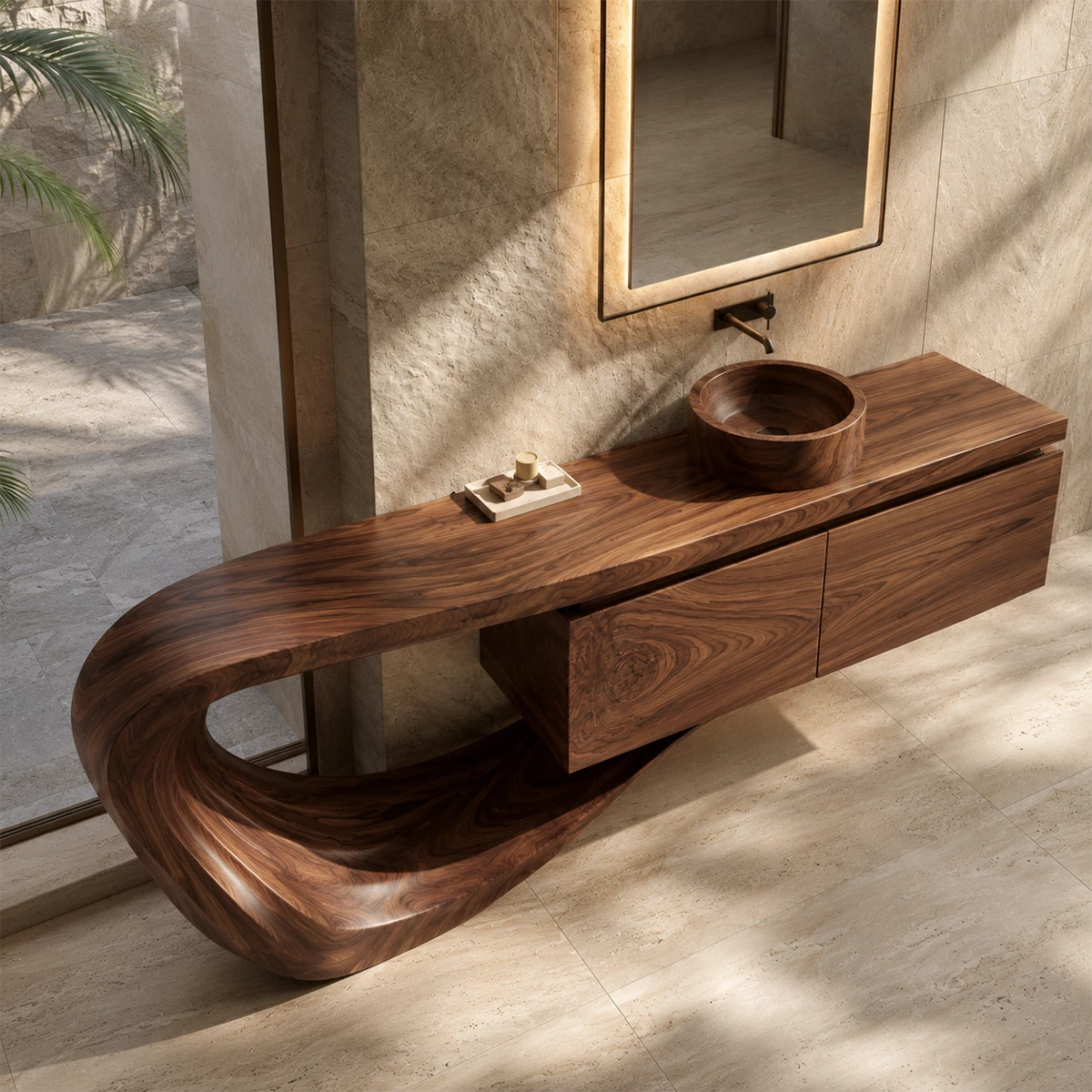 Natural Solid Wood Floating Bathroom Vanity with Sculptural Loop Base - Livewoodcraft - 6