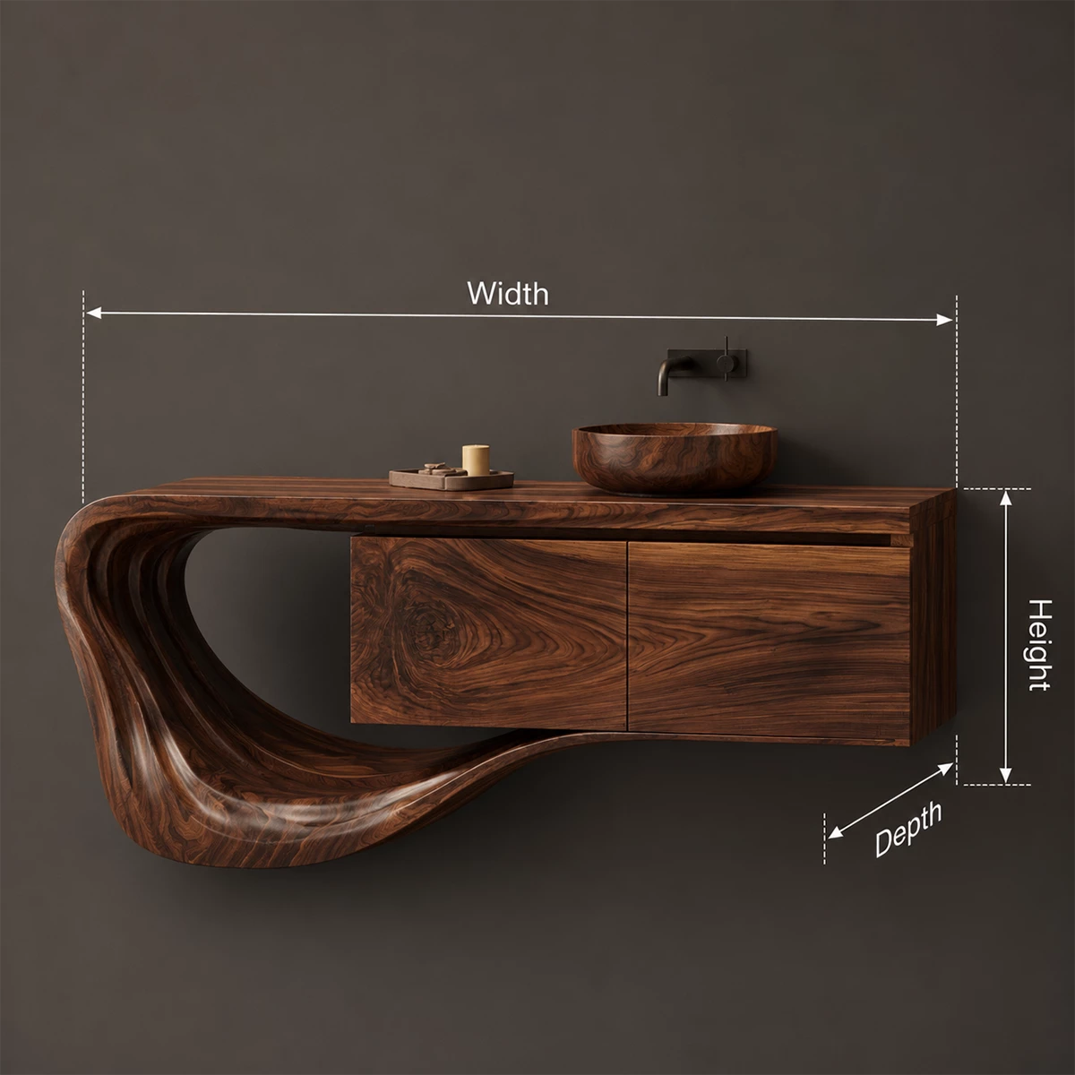 Natural Solid Wood Floating Bathroom Vanity with Sculptural Loop Base - Livewoodcraft - 9