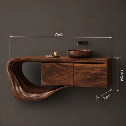 Natural Solid Wood Floating Bathroom Vanity with Sculptural Loop Base - Livewoodcraft - 9