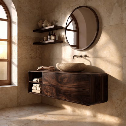 Natural Solid Wood Floating Bathroom Vanity with Two Drawers and Open Shelf - Livewoodcraft - 0848 - 2