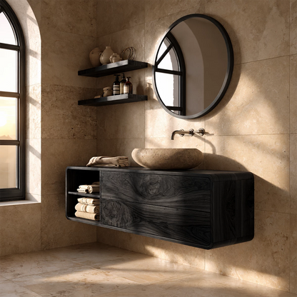 Natural Solid Wood Floating Bathroom Vanity with Two Drawers and Open Shelf - Livewoodcraft - 0848 - 3