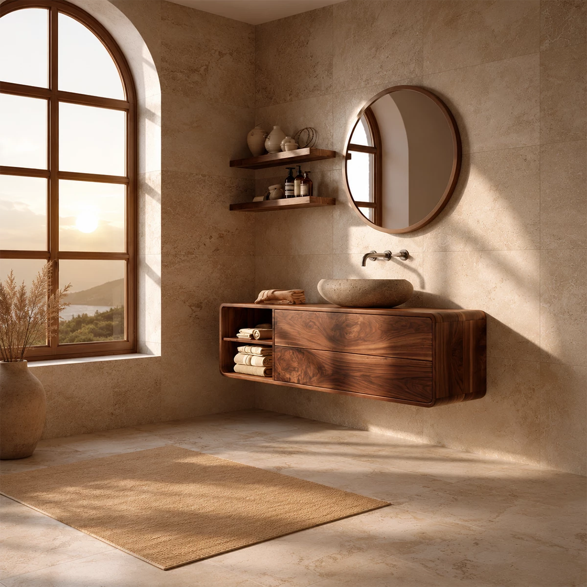 Natural Solid Wood Floating Bathroom Vanity with Two Drawers and Open Shelf - Livewoodcraft - 0848 - 8