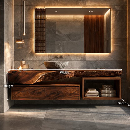 Natural Solid Wood Floating Bathroom Vanity with Two Drawers and Open Shelf - Livewoodcraft - 10