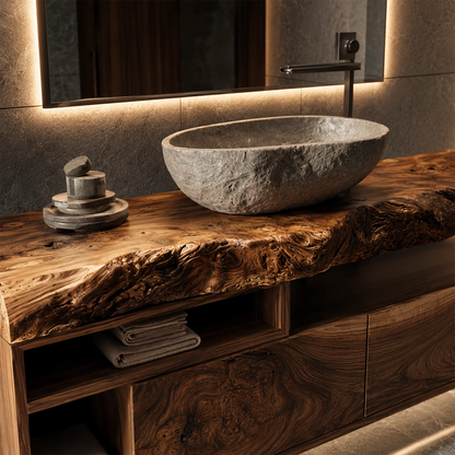 Natural Solid Wood Floating Bathroom Vanity with Two Drawers and Open Shelves - Livewoodcraft - 5