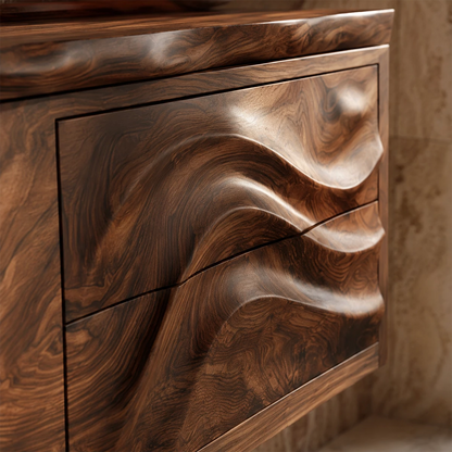 Natural Solid Wood Floating Bathroom Vanity with Wave Carved Drawers - Livewoodcraft - 5