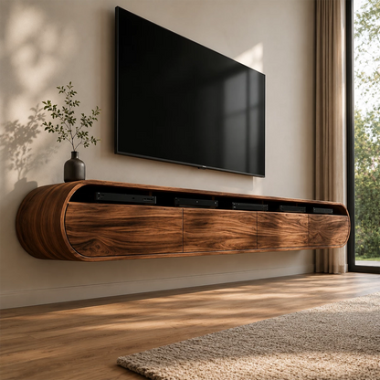 Natural Solid Wood Floating TV Stand Rounded Contemporary Style - Livewoodcraft - 10