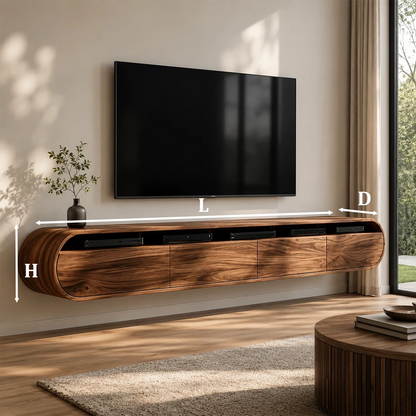 Natural Solid Wood Floating TV Stand Rounded Contemporary Style - Livewoodcraft - 11
