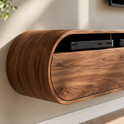 Natural Solid Wood Floating TV Stand Rounded Contemporary Style - Livewoodcraft - 8