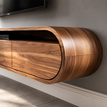 Natural Solid Wood Floating TV Stand Rounded Modern Style - Livewoodcraft - 6
