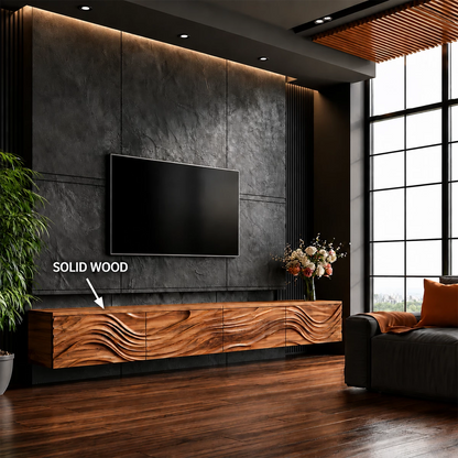 Natural Solid Wood Floating TV Stand Sculptural Modern Style - Livewoodcraft - 10