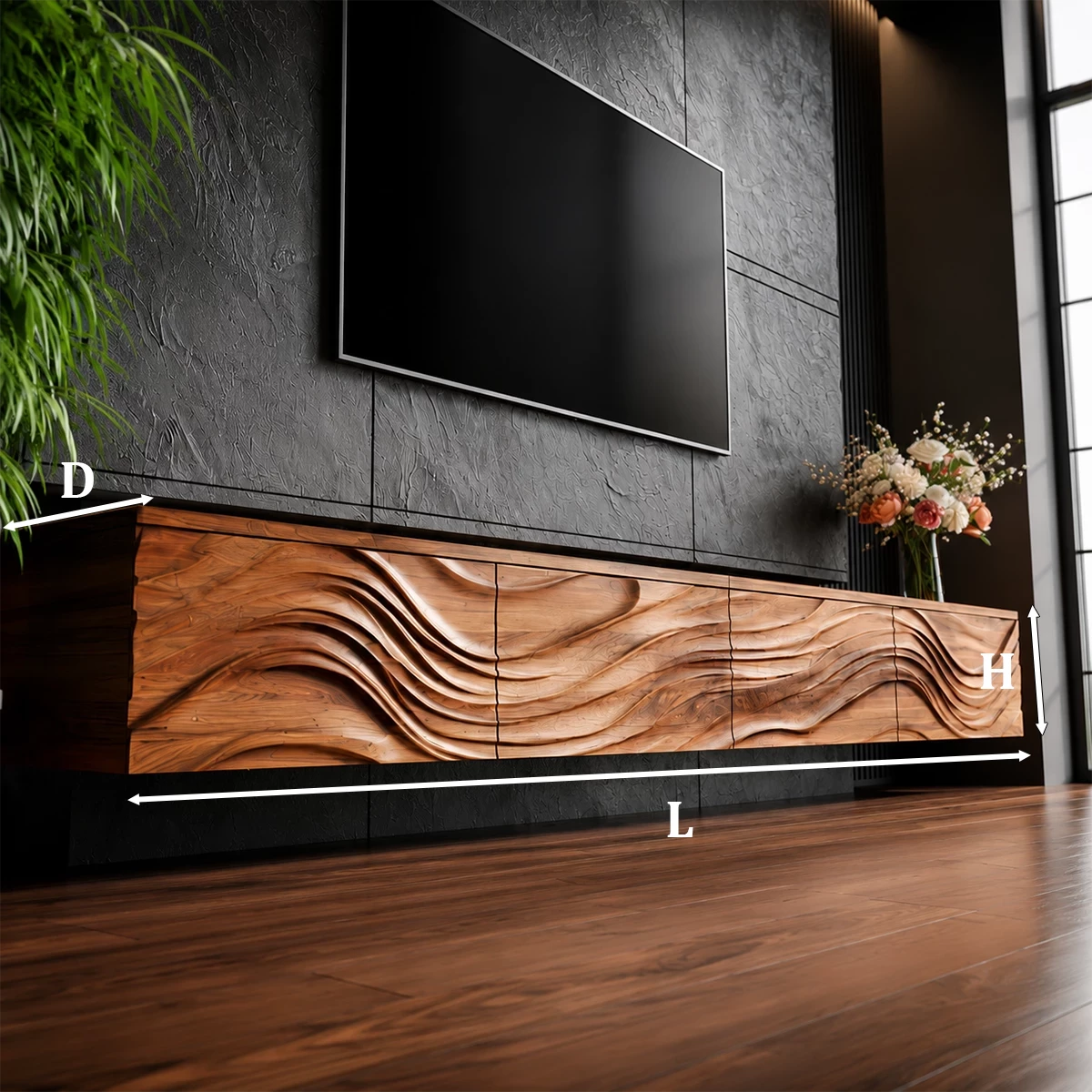 Natural Solid Wood Floating TV Stand Sculptural Modern Style - Livewoodcraft - 11