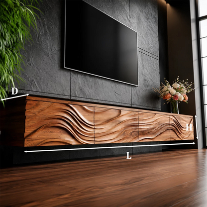 Natural Solid Wood Floating TV Stand Sculptural Modern Style - Livewoodcraft - 11