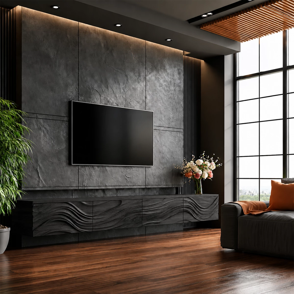 Natural Solid Wood Floating TV Stand Sculptural Modern Style - Livewoodcraft - 3