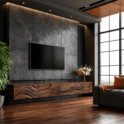 Natural Solid Wood Floating TV Stand Sculptural Modern Style - Livewoodcraft - 4