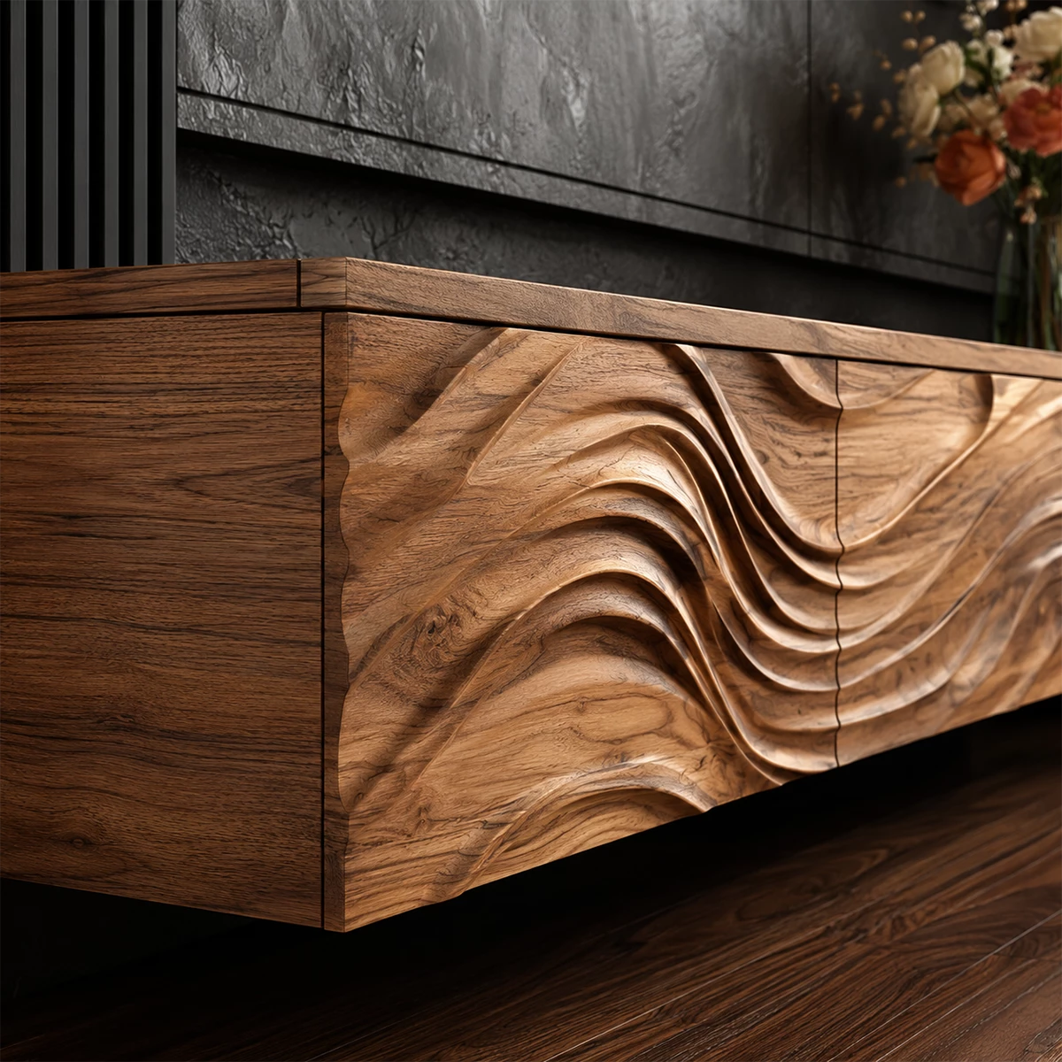 Natural Solid Wood Floating TV Stand Sculptural Modern Style - Livewoodcraft - 5
