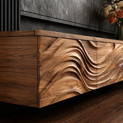 Natural Solid Wood Floating TV Stand Sculptural Modern Style - Livewoodcraft - 5
