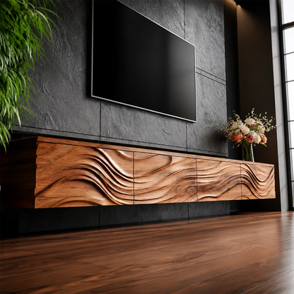 Natural Solid Wood Floating TV Stand Sculptural Modern Style - Livewoodcraft - 7