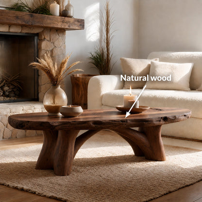 Natural Solid Wood Live Edge Coffee Table with Sculptural Branch Base - Livewoodcraft - 10