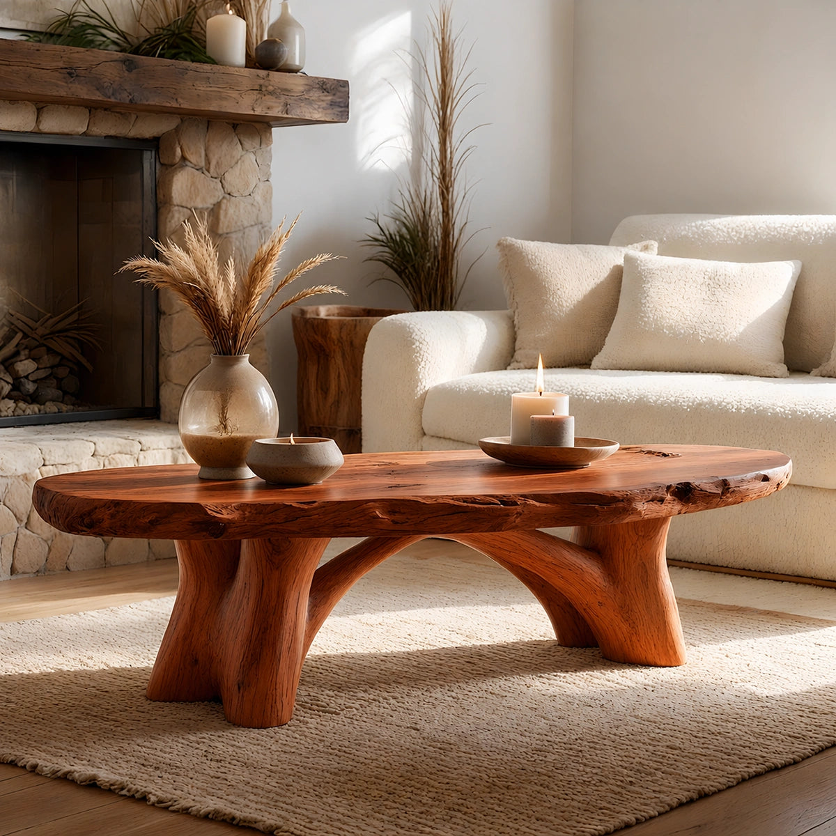 Natural Solid Wood Live Edge Coffee Table with Sculptural Branch Base - Livewoodcraft - 2