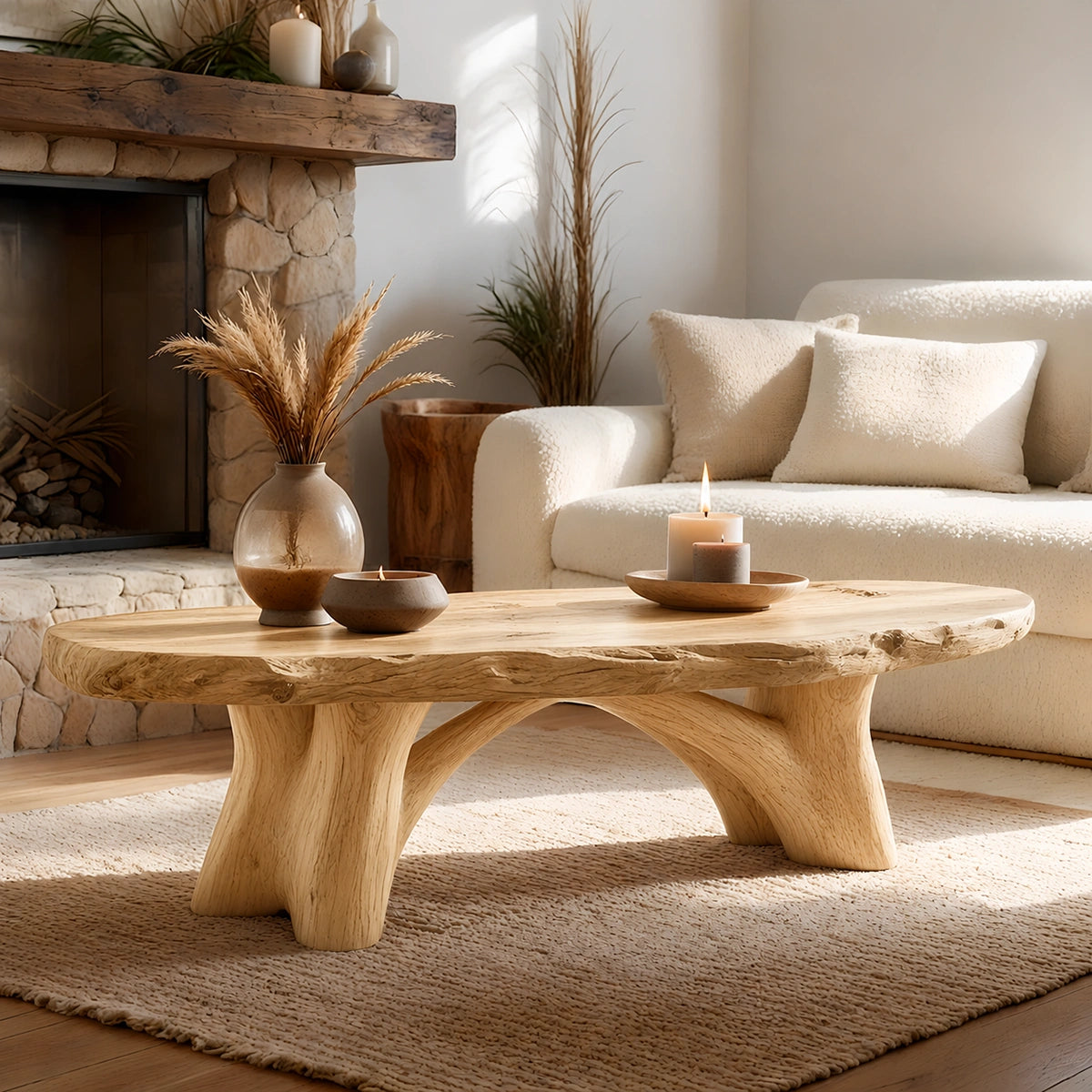 Natural Solid Wood Live Edge Coffee Table with Sculptural Branch Base - Livewoodcraft - 3