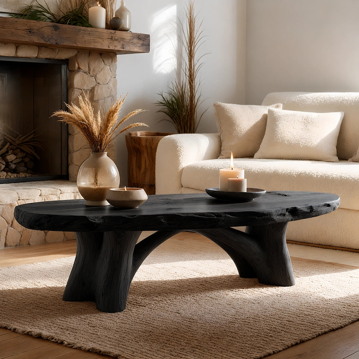 Natural Solid Wood Live Edge Coffee Table with Sculptural Branch Base - Livewoodcraft - 4