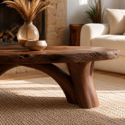 Natural Solid Wood Live Edge Coffee Table with Sculptural Branch Base - Livewoodcraft - 5