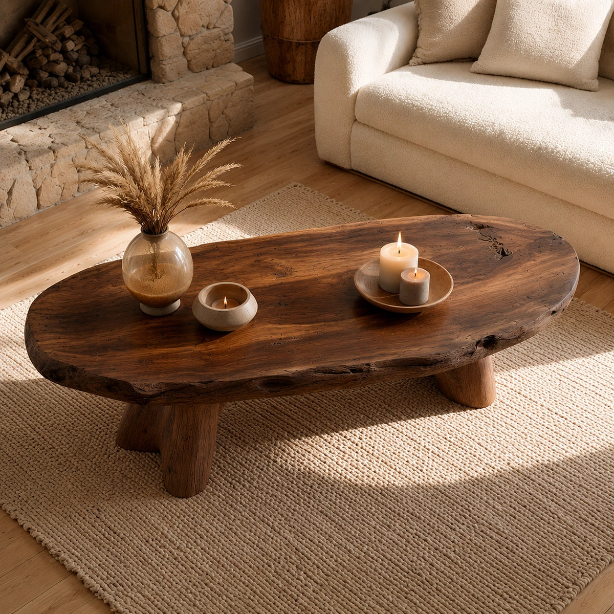 Natural Solid Wood Live Edge Coffee Table with Sculptural Branch Base - Livewoodcraft - 7