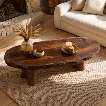 Natural Solid Wood Live Edge Coffee Table with Sculptural Branch Base - Livewoodcraft - 7