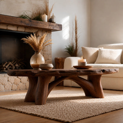 Natural Solid Wood Live Edge Coffee Table with Sculptural Branch Base - Livewoodcraft - 8