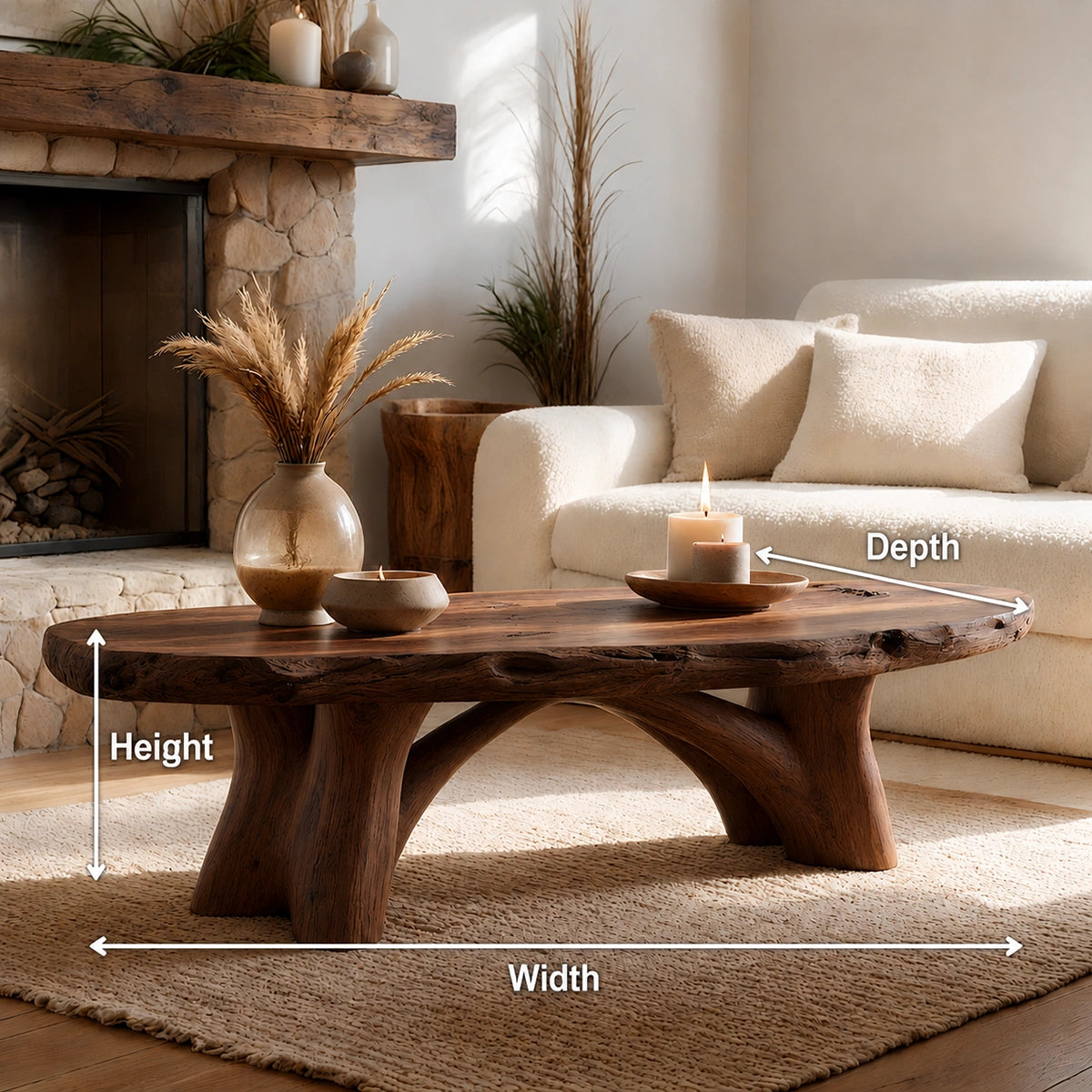 Natural Solid Wood Live Edge Coffee Table with Sculptural Branch Base - Livewoodcraft - 9