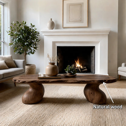 Natural Solid Wood Live Edge Coffee Table with Sculptural Curved Pedestal Legs - Livewoodcraft - 10