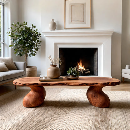 Natural Solid Wood Live Edge Coffee Table with Sculptural Curved Pedestal Legs - Livewoodcraft - 2