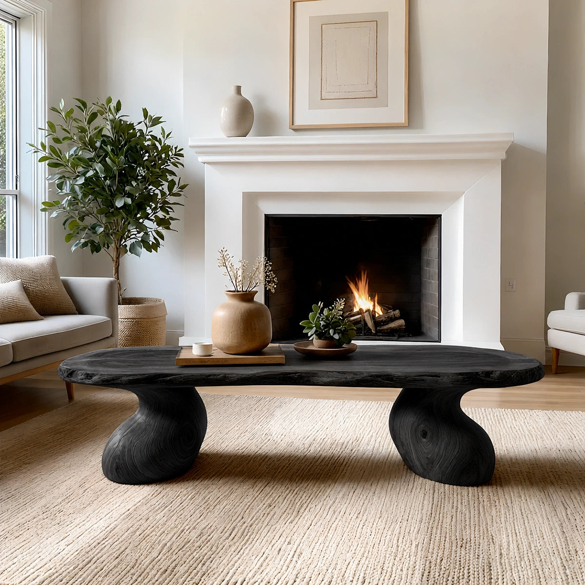 Natural Solid Wood Live Edge Coffee Table with Sculptural Curved Pedestal Legs - Livewoodcraft - 4