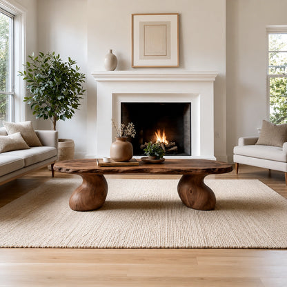 Natural Solid Wood Live Edge Coffee Table with Sculptural Curved Pedestal Legs - Livewoodcraft - 6
