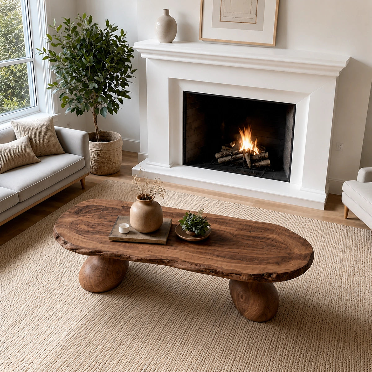 Natural Solid Wood Live Edge Coffee Table with Sculptural Curved Pedestal Legs - Livewoodcraft - 7